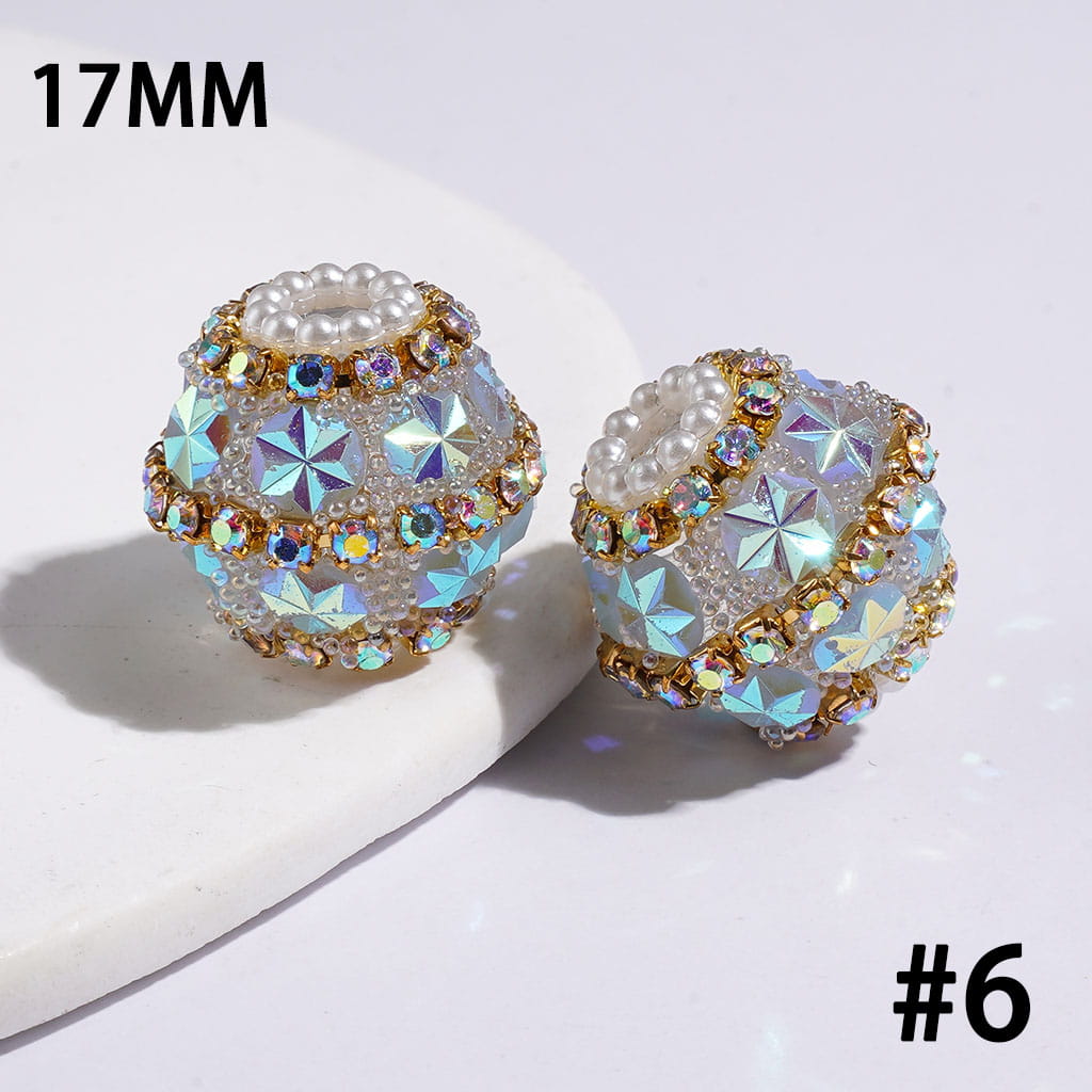 UV Coating Snowflake Rhinestone & Pearl Pave Acrylic Sugar Beads, 17MM, Assorted Colors, Random Mix