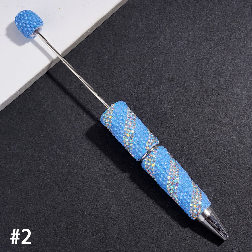 Elegant Oblique Stripe Double-Color Sparkling Rhinestone Covered Design Beadable Clay Pen, Multicolor