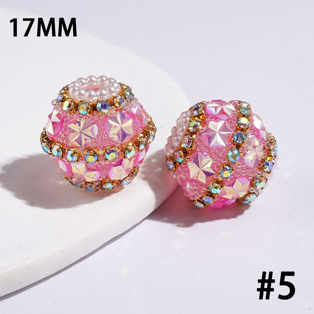 UV Coating Snowflake Rhinestone & Pearl Pave Acrylic Sugar Beads, 17MM, Assorted Colors, Random Mix