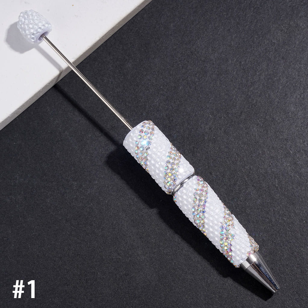 Elegant Oblique Stripe Double-Color Sparkling Rhinestone Covered Design Beadable Clay Pen, Multicolor
