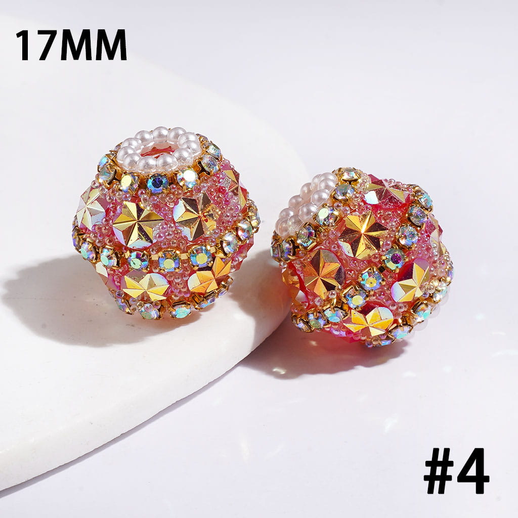 UV Coating Snowflake Rhinestone & Pearl Pave Acrylic Sugar Beads, 17MM, Assorted Colors, Random Mix