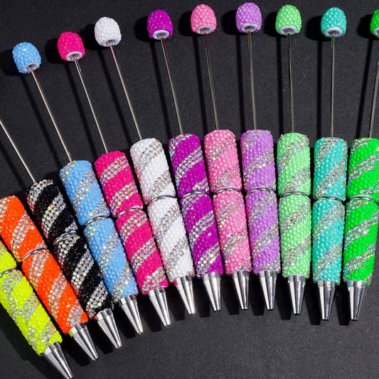 Elegant Oblique Stripe Double-Color Sparkling Rhinestone Covered Design Beadable Clay Pen, Multicolor