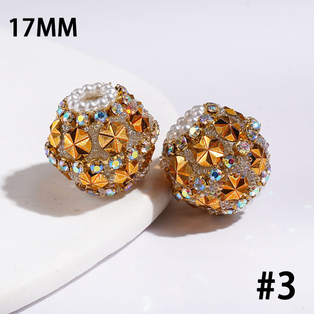 UV Coating Snowflake Rhinestone & Pearl Pave Acrylic Sugar Beads, 17MM, Assorted Colors, Random Mix