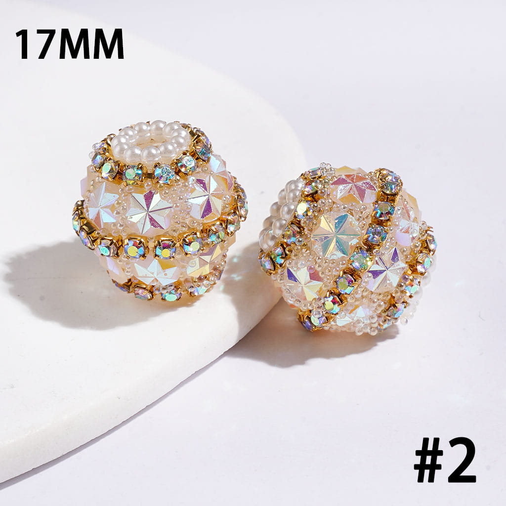 UV Coating Snowflake Rhinestone & Pearl Pave Acrylic Sugar Beads, 17MM, Assorted Colors, Random Mix