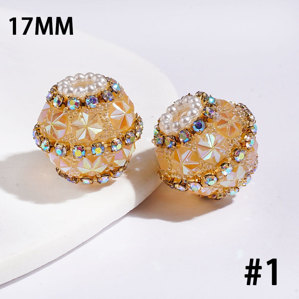 UV Coating Snowflake Rhinestone & Pearl Pave Acrylic Sugar Beads, 17MM, Assorted Colors, Random Mix