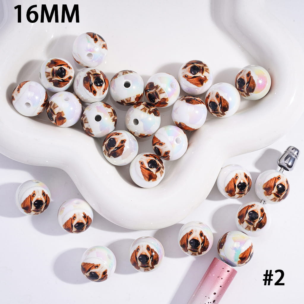 UV Coated Funny Dog Series Acrylic Beads for Bracelets Various Types 16 mm