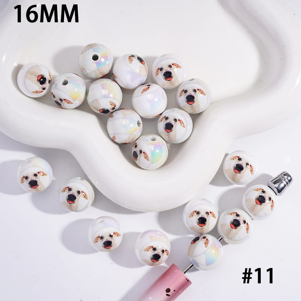 UV Coated Funny Dog Series Acrylic Beads for Bracelets Various Types 16 mm