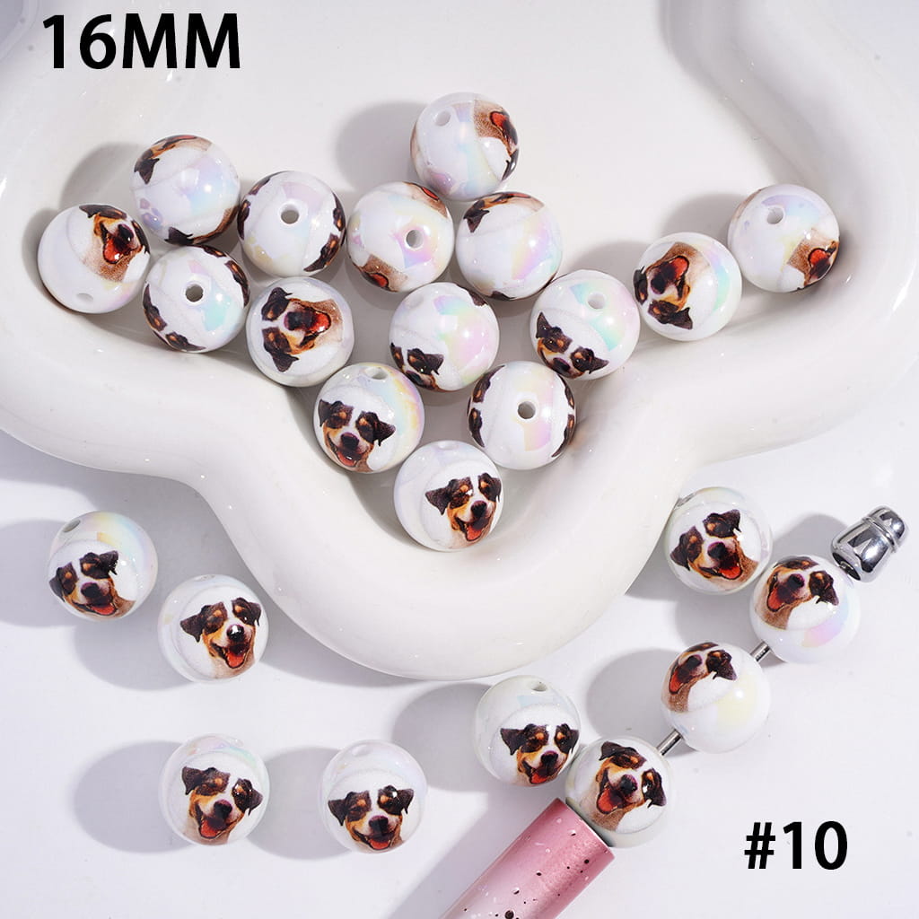 UV Coated Funny Dog Series Acrylic Beads for Bracelets Various Types 16 mm