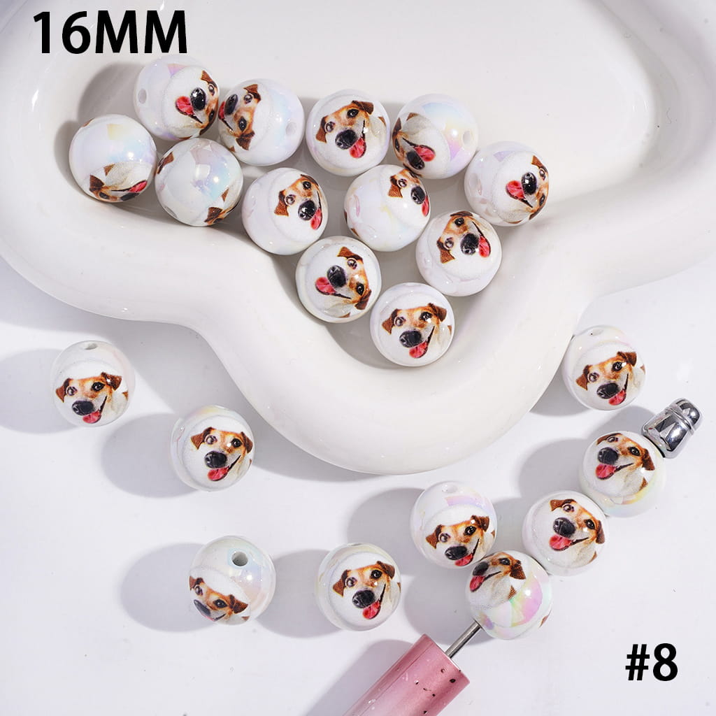 UV Coated Funny Dog Series Acrylic Beads for Bracelets Various Types 16 mm