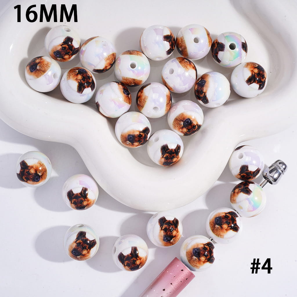UV Coated Funny Dog Series Acrylic Beads for Bracelets Various Types 16 mm