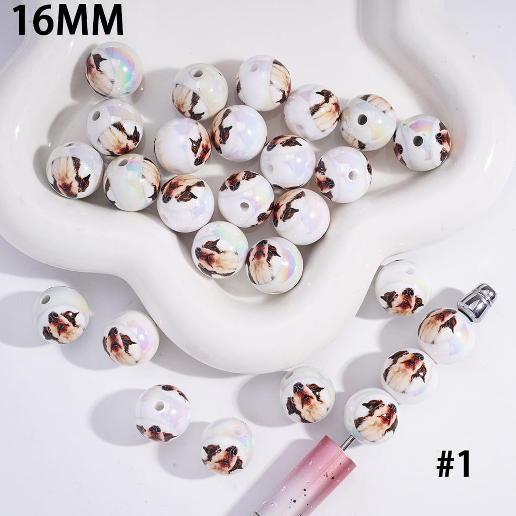 UV Coated Funny Dog Series Acrylic Beads for Bracelets Various Types 16 mm