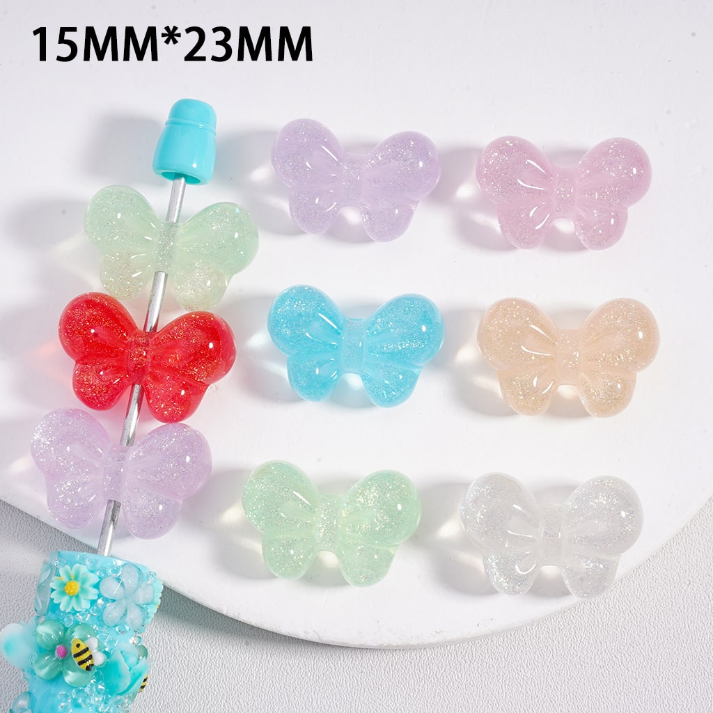 Shiny Glitter Acrylic Beads Bowknot Shape Solid Color 15*23MM (Single Color is available for 200pcs(Whole Bag) Only)