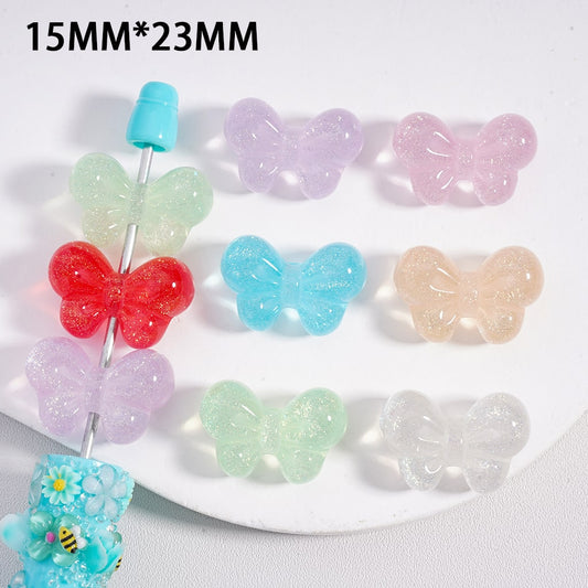 Shiny Glitter Acrylic Beads Bowknot Shape Solid Color 15*23MM (Single Color is available for 200pcs(Whole Bag) Only)