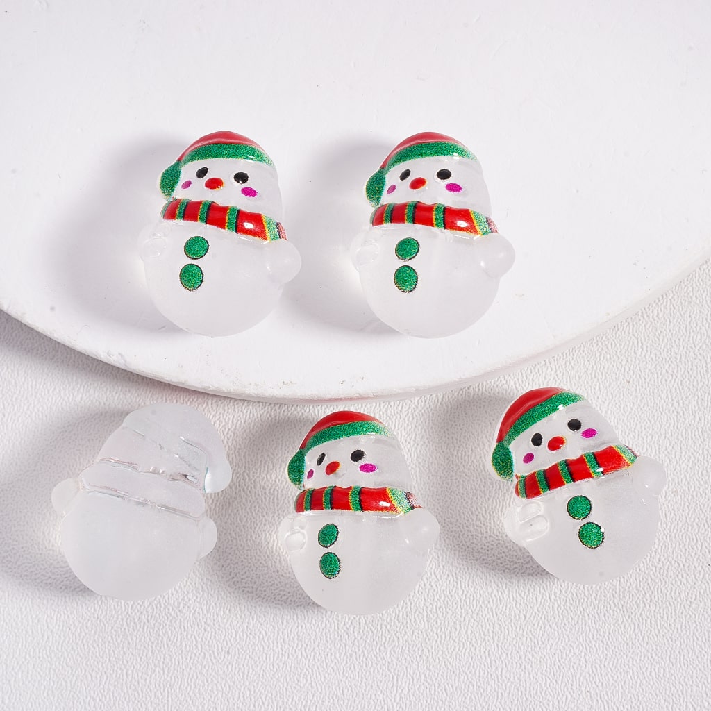 Christmas White Snowman with Red Green Hat & Scarf, Clear & Frosted Acrylic Beads 16*20mm