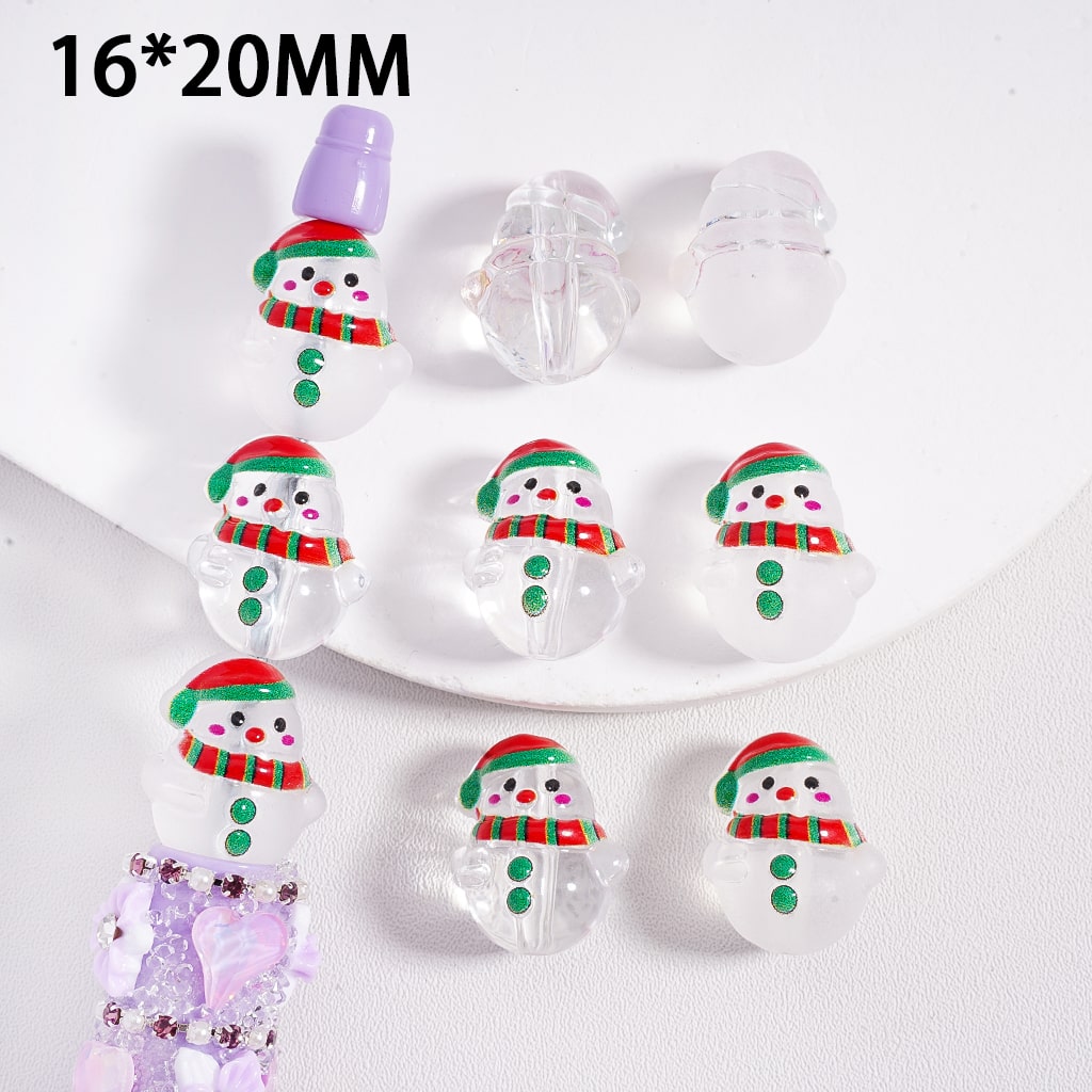Christmas White Snowman with Red Green Hat & Scarf, Clear & Frosted Acrylic Beads 16*20mm