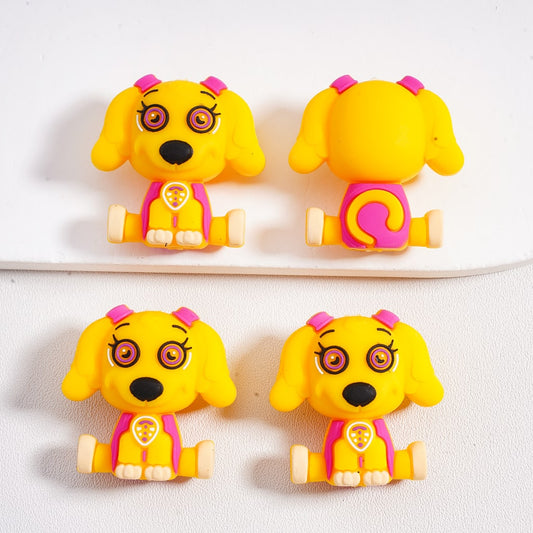 Playful Yellow Puppy Dog Silicone Focal Beads with Big Ears Design