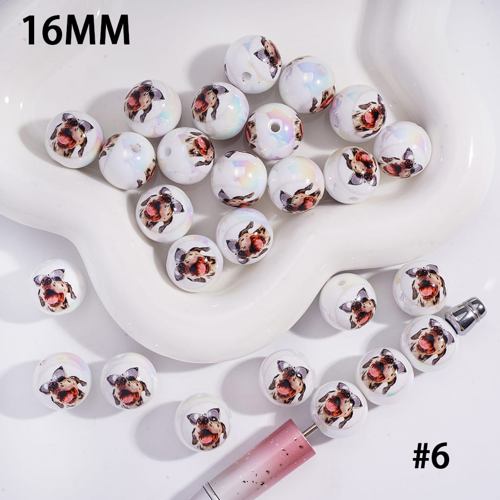 UV Coated Funny Dog Series Acrylic Beads for Bracelets Various Types 16 mm