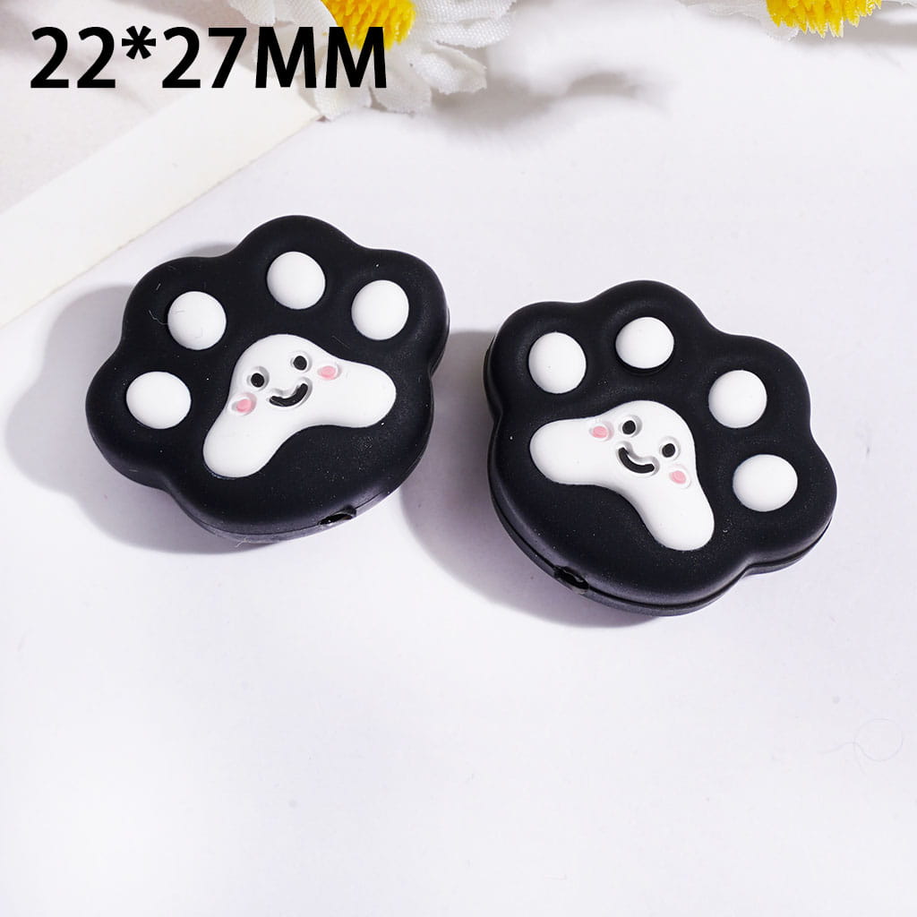 Silicone Focal Bead Cat Claw with Smile Face, 22*27MM Multi Colors
