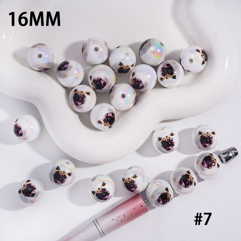 UV Coated Funny Dog Series Acrylic Beads for Bracelets Various Types 16 mm