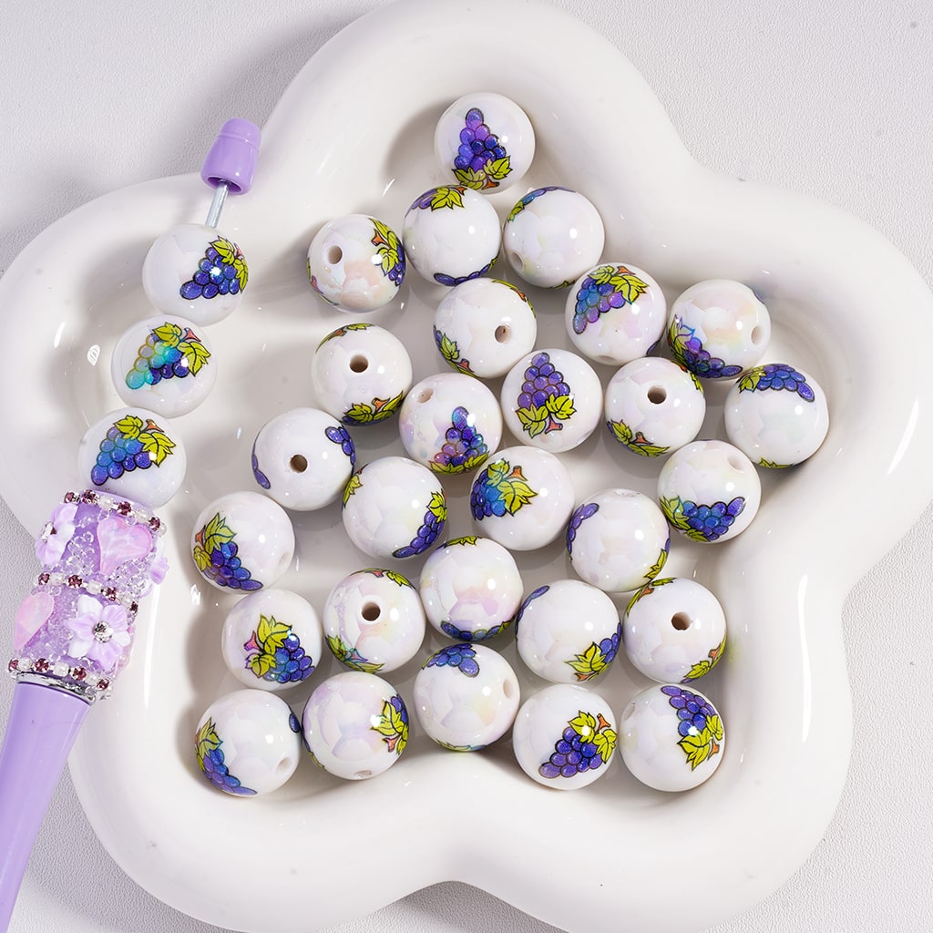 Grape Glow Purple Prints UV Lush Avocado Acrylic Beads 16MM