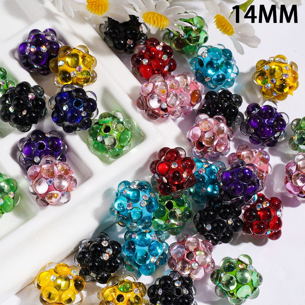 Clay Beads with Clear Half-Face and AB Rhinestones, 14MM, Various Colors Random Mix