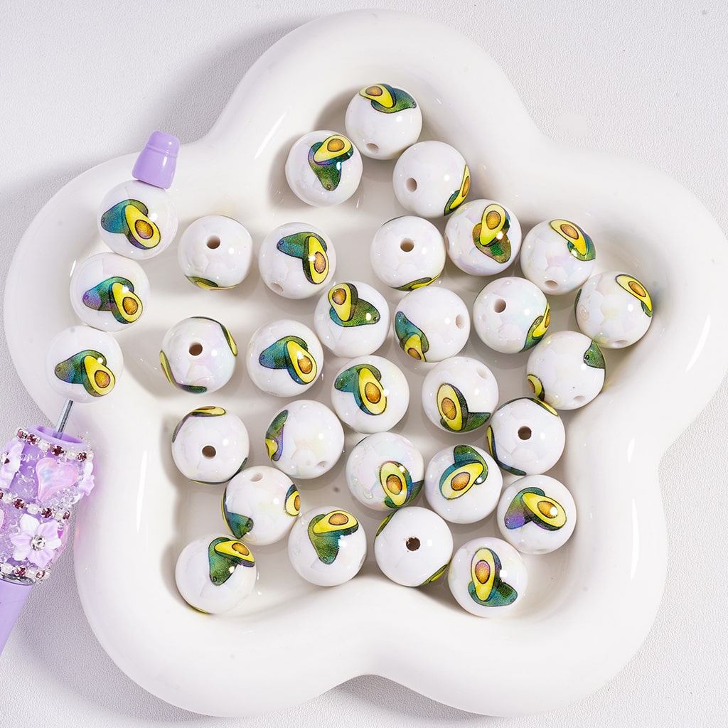 Lush Avocado UV Acrylic Beads 16MM Green Printed Mix