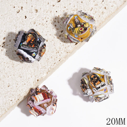 Faithful Christianity Jesus Diverse Style with Sparkling AB Rhinestones Clay Beads, 20MM, Random Mix