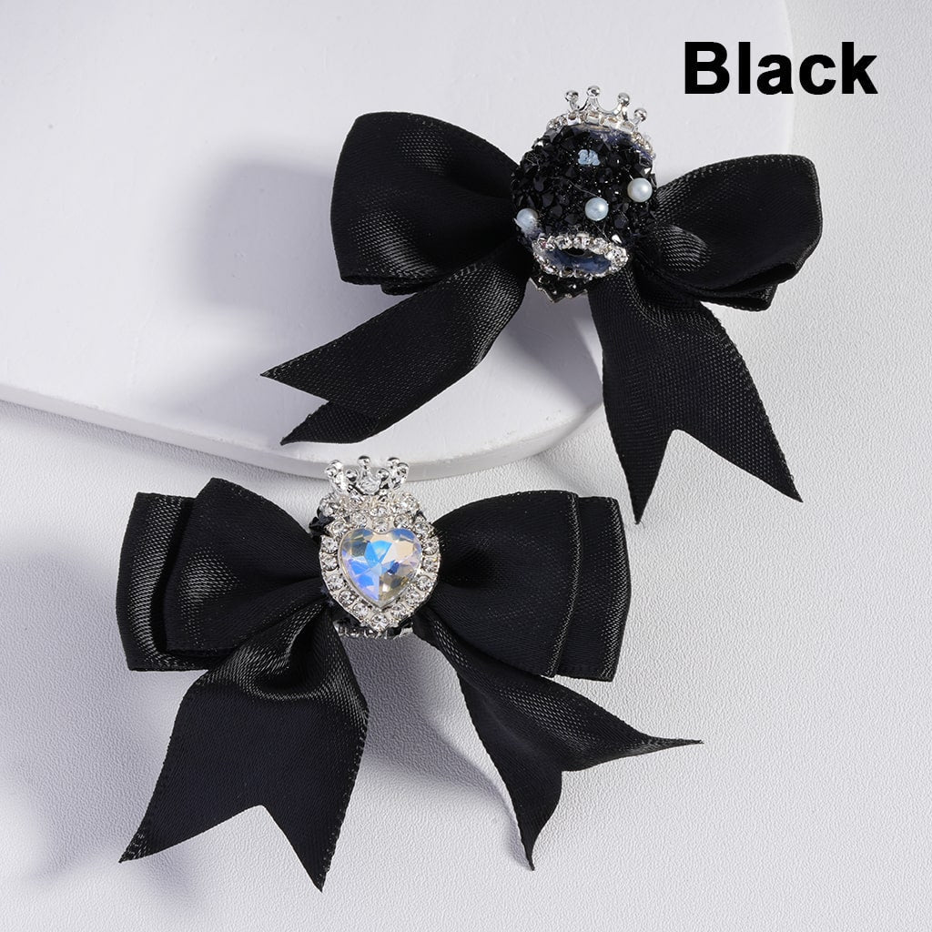 Large Fabric Bowtie with Heart Shape Shiny Rhinestones White Pearls Silver Alloy Crown Acrylic Beads in Solid Color (The Bowtie is around 65MM Wide)