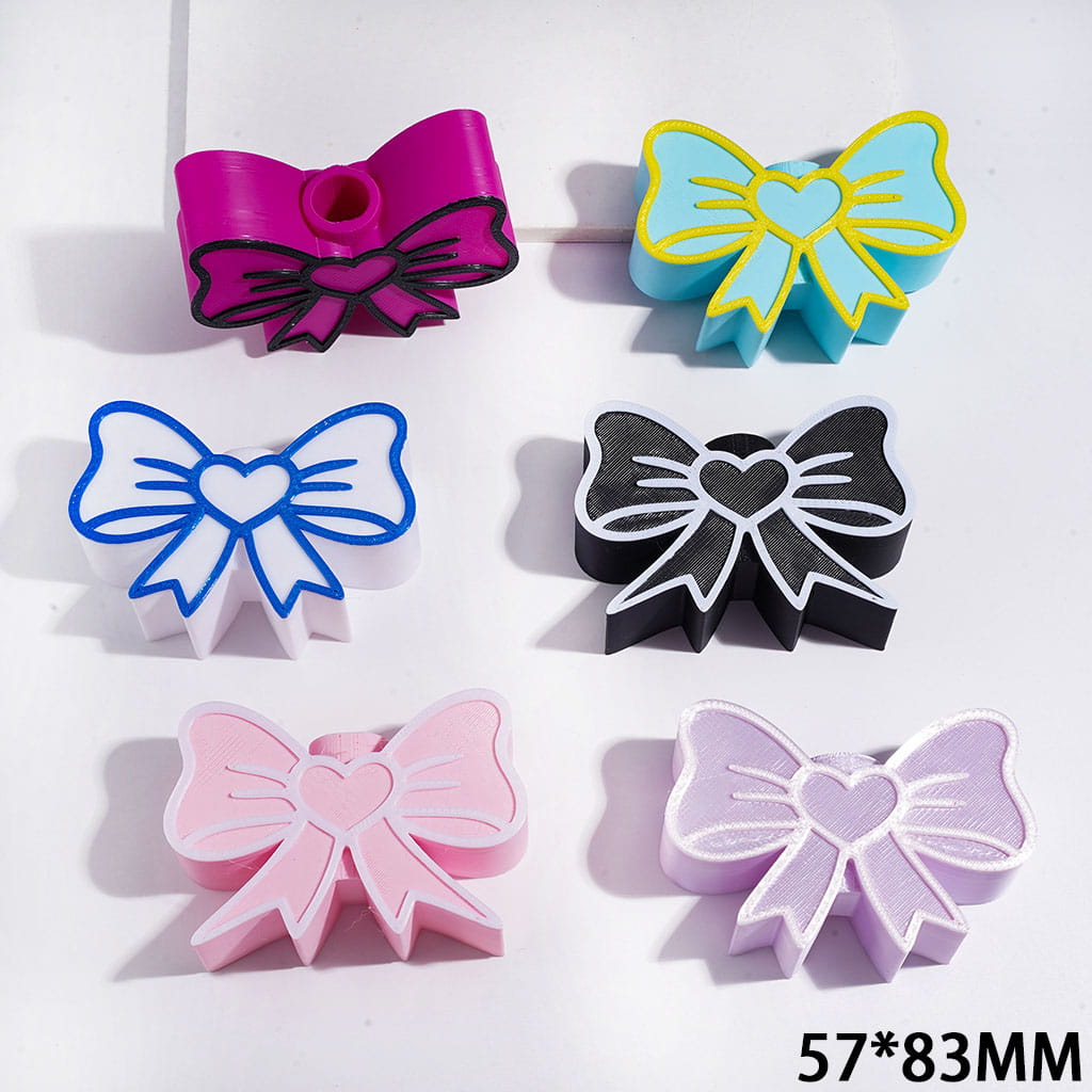 3D Adorable Printed PLA Bowtie Pen Holder with Outline Stroke Design, Single-Hole Desktop Pen Stand, Craft Tool Organizer for Pens Tweezers Embroidery Needles, 57*83MM, Multi-Color Random Mix