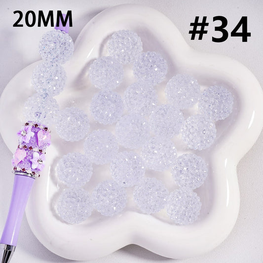 Shiny Crystal Transparent Clear Rhinestone Round Acrylic Beads 20mm