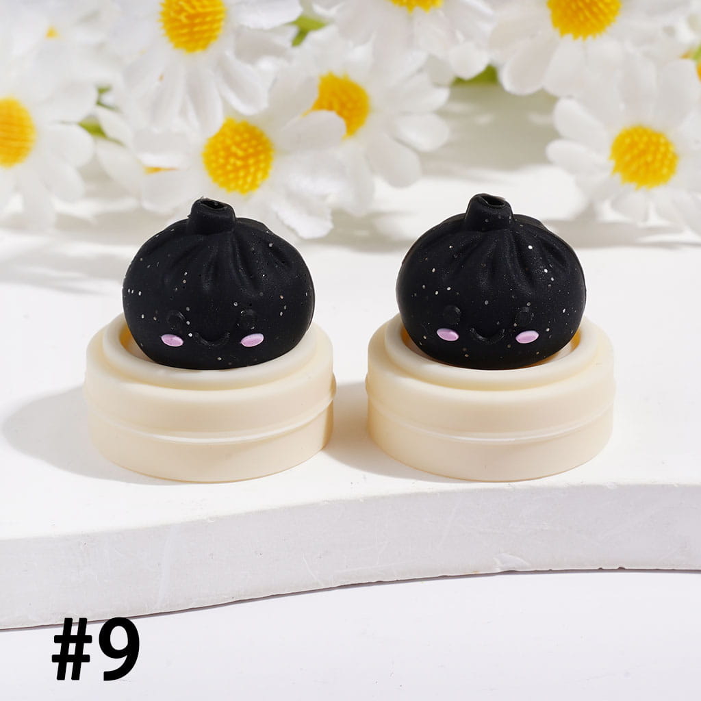3D Smiling Dumpling with Silver Glitter on Steamer Basket Silicone Focal Beads Multi Colors