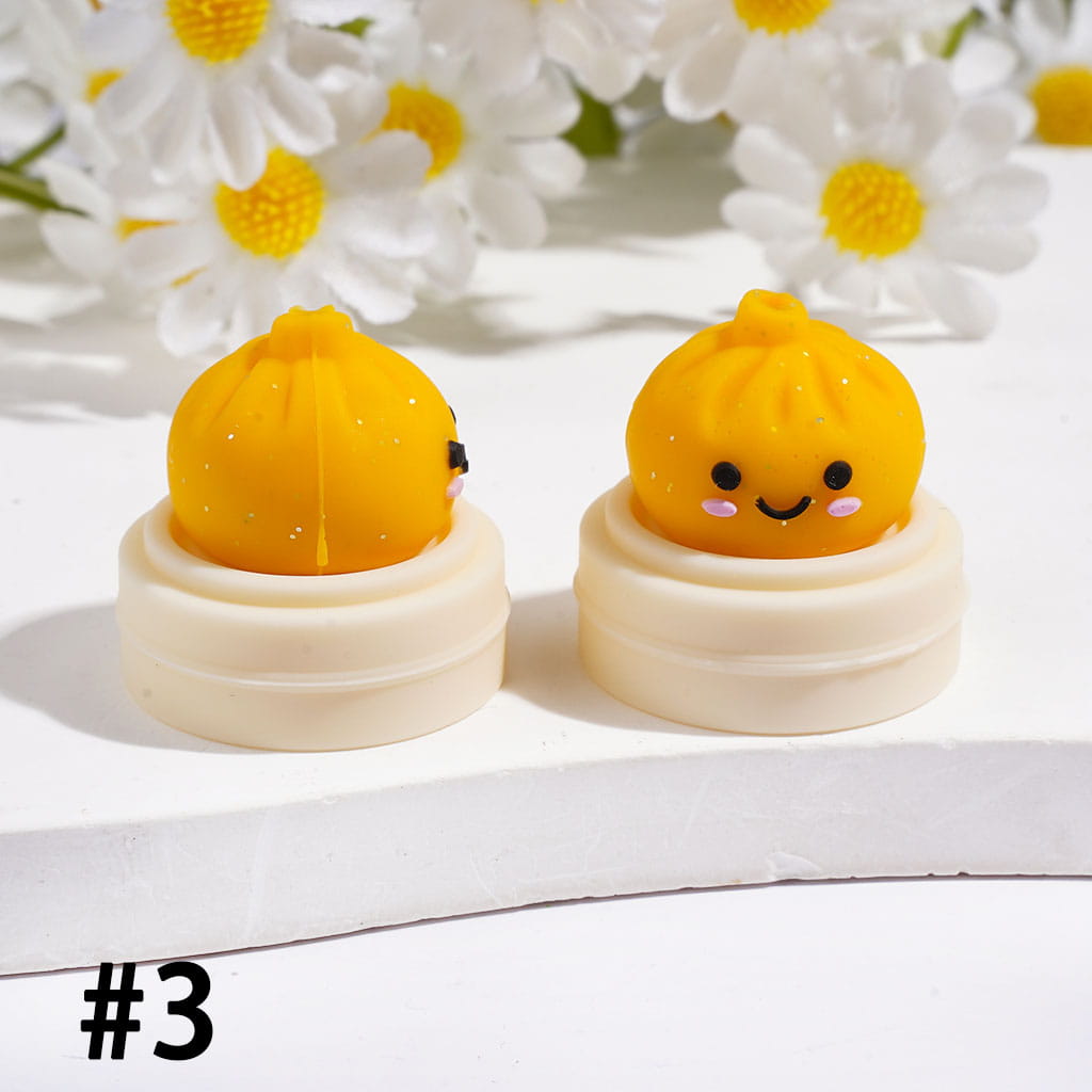 3D Smiling Dumpling with Silver Glitter on Steamer Basket Silicone Focal Beads Multi Colors