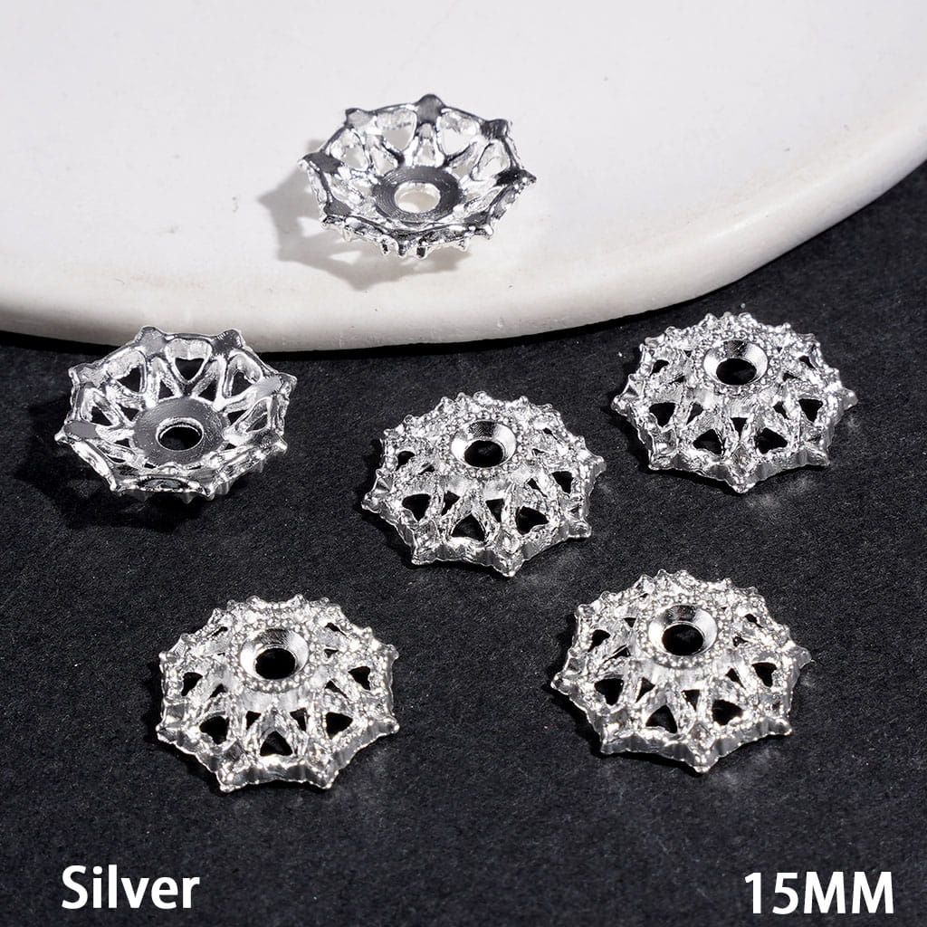 Charming Hollow Heart Alloy Bead Cap Cages, 15MM, Multicolor (They Fit 16MM Beads)