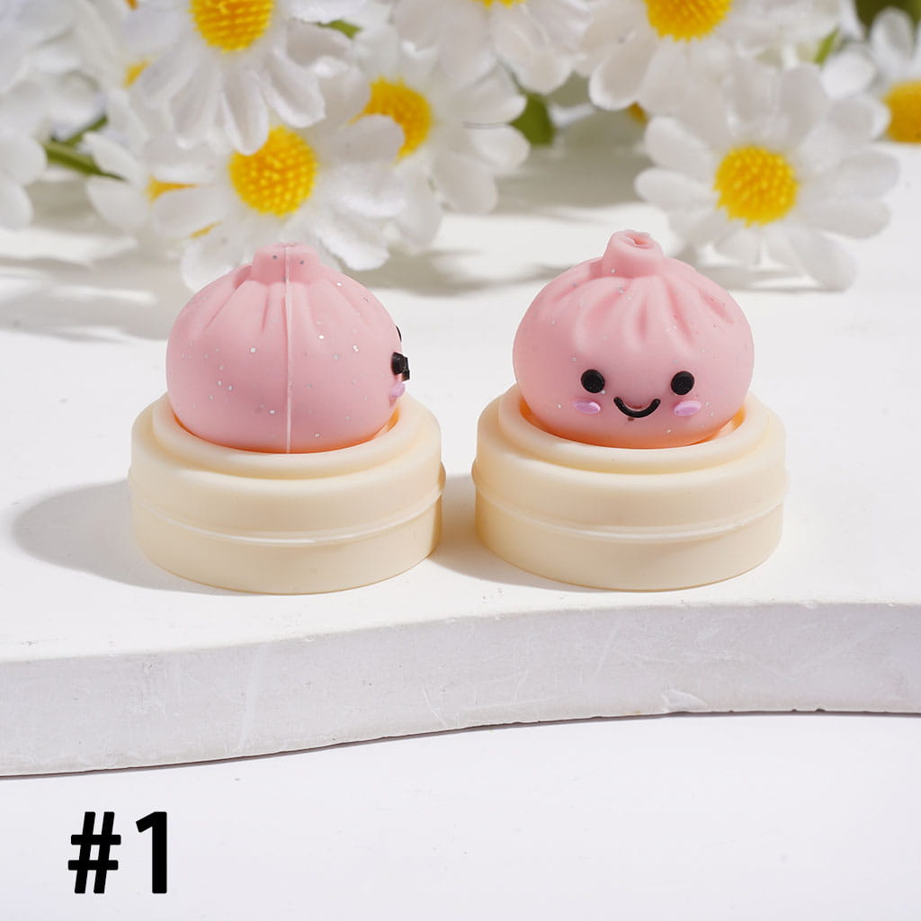 3D Smiling Dumpling with Silver Glitter on Steamer Basket Silicone Focal Beads Multi Colors