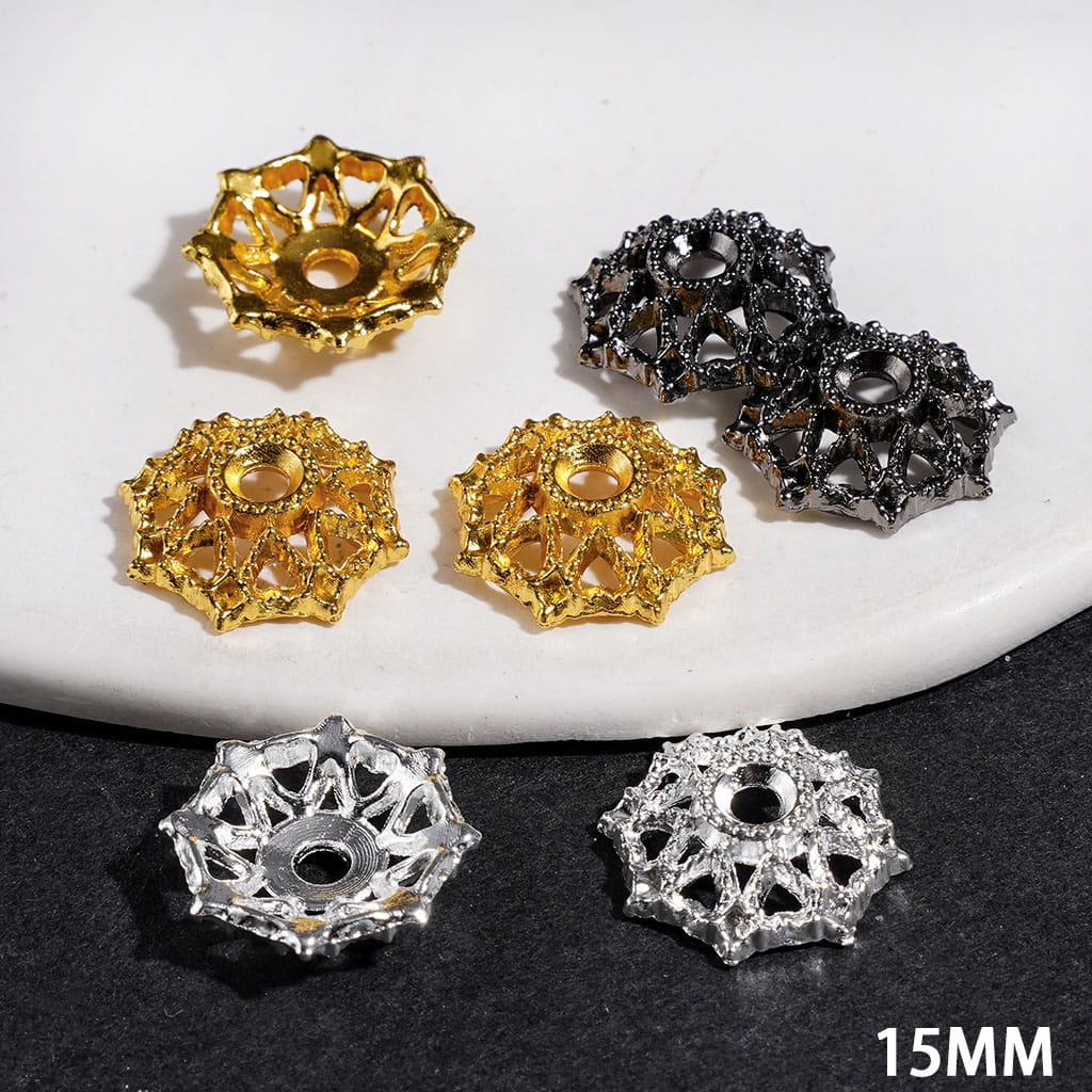 Charming Hollow Heart Alloy Bead Cap Cages, 15MM, Multicolor (They Fit 16MM Beads)