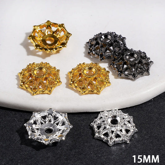 Charming Hollow Heart Alloy Bead Cap Cages, 15MM, Multicolor (They Fit 16MM Beads)