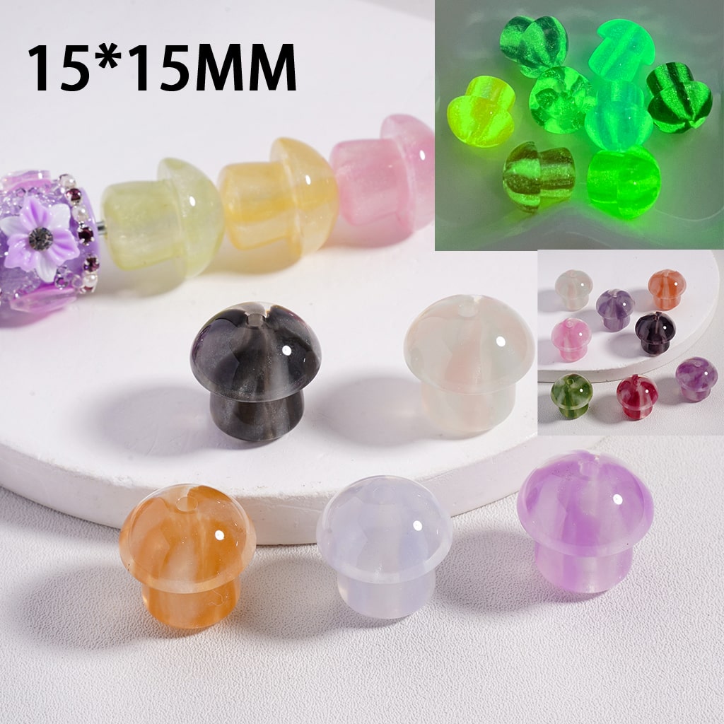 Luminous Cute Double Color Mushroom Shape Acrylic Beads 15mm Random Mix