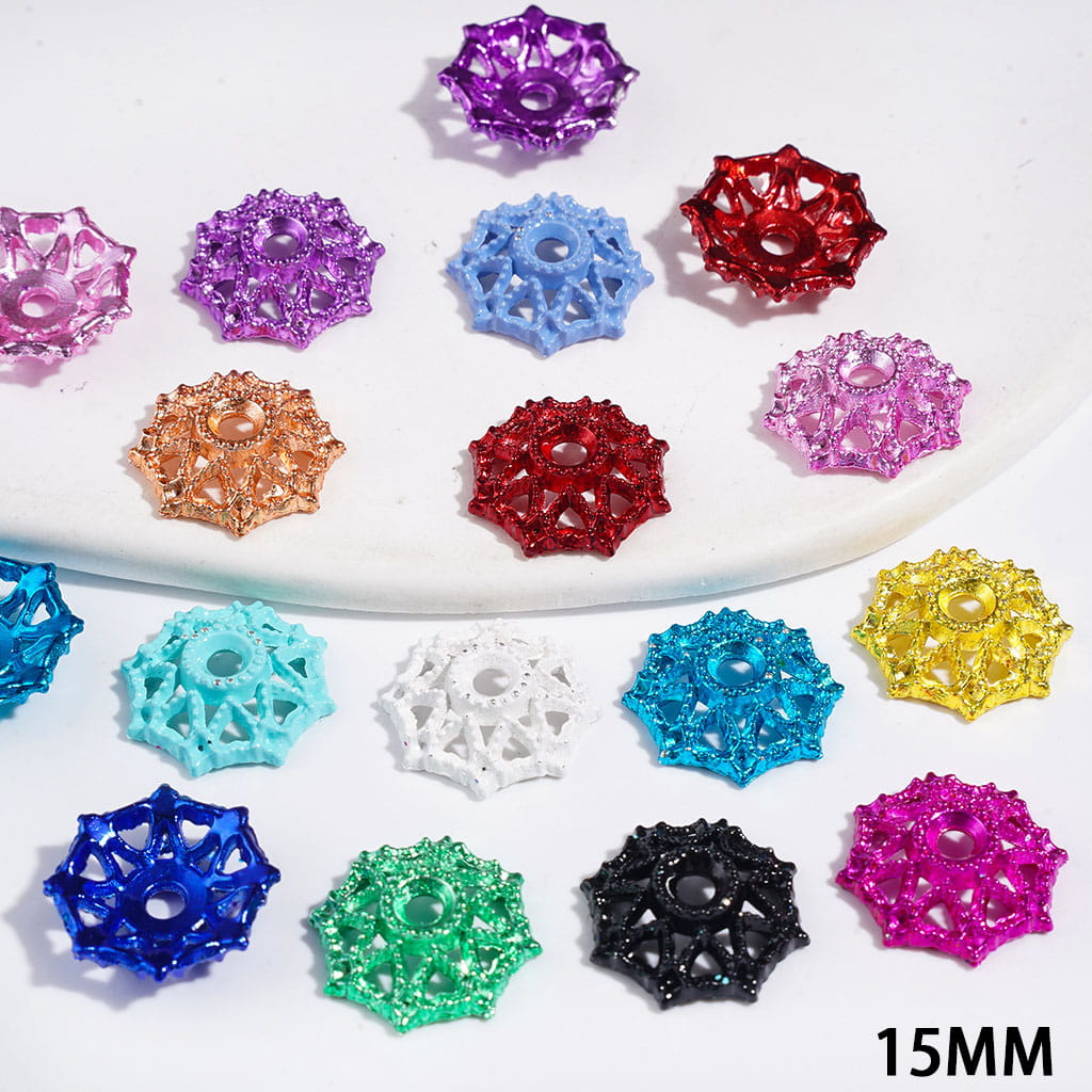 Delicate Hollow Heart Shape Alloy Bead Cap Cages, 15MM, Assorted Colors, Random Mix, (They Fit 16MM Beads)