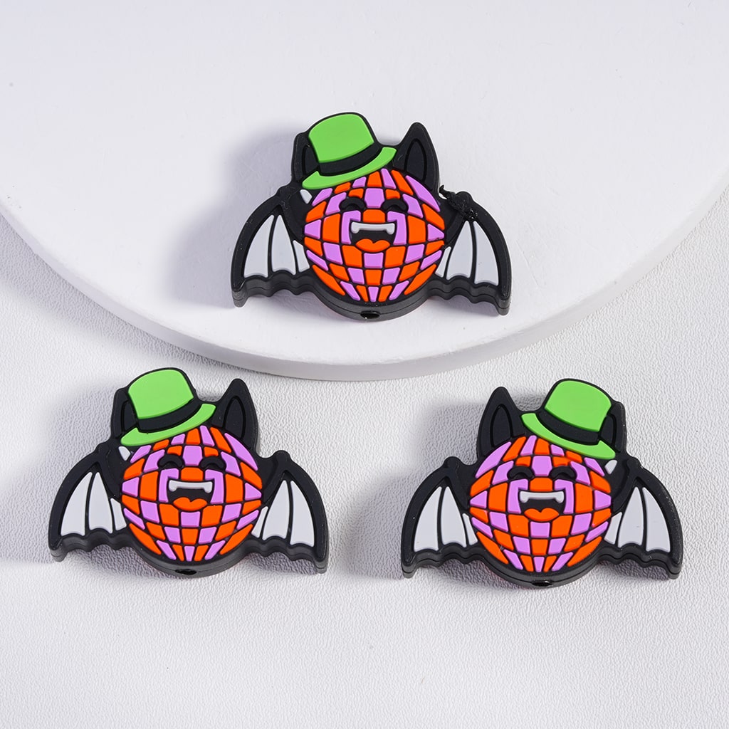 Halloween Bat Silicone Focal Bead with Green Hat