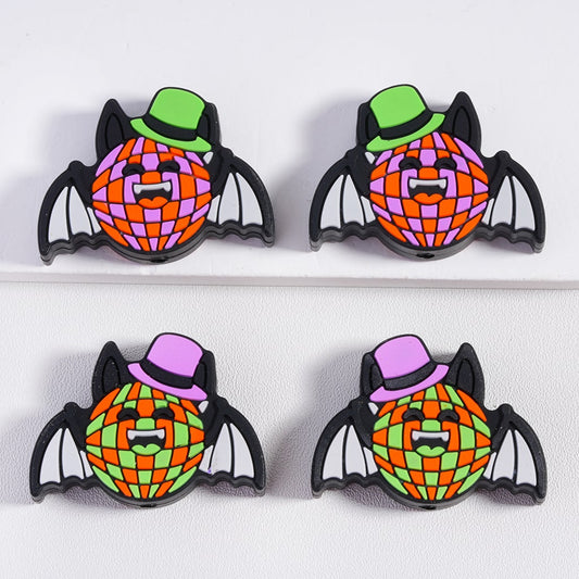 Halloween Bat Silicone Focal Bead with Green Hat