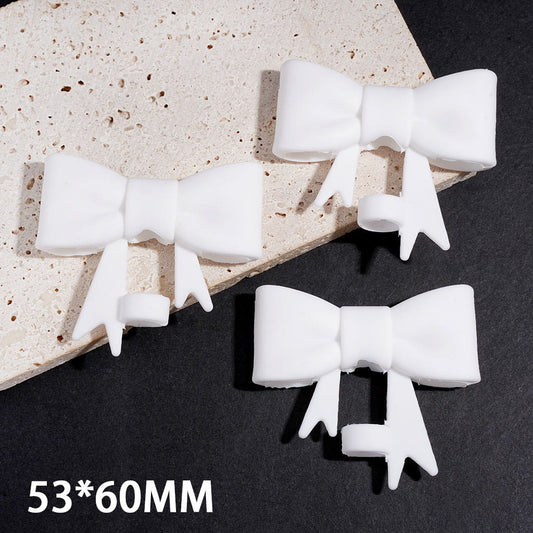 Large White Bow Ribbon Tails Food-Grade Silicone Straw Toppers for Cups & Tumblers, 53*60MM