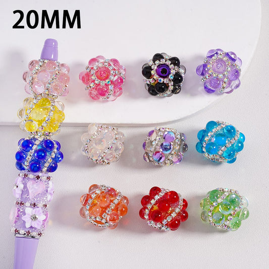 Shiny Translucent Cat-Eye Acrylic Beads 20mm with Pearls & Sparkling AB Rhinestone Chains