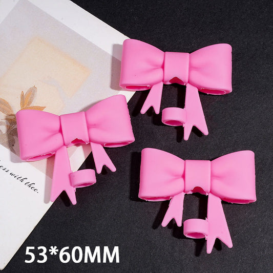 Pink Bow Ribbon with Tails Food-Grade Cups & Tumblers Silicone Straw Topper, 53*60MM