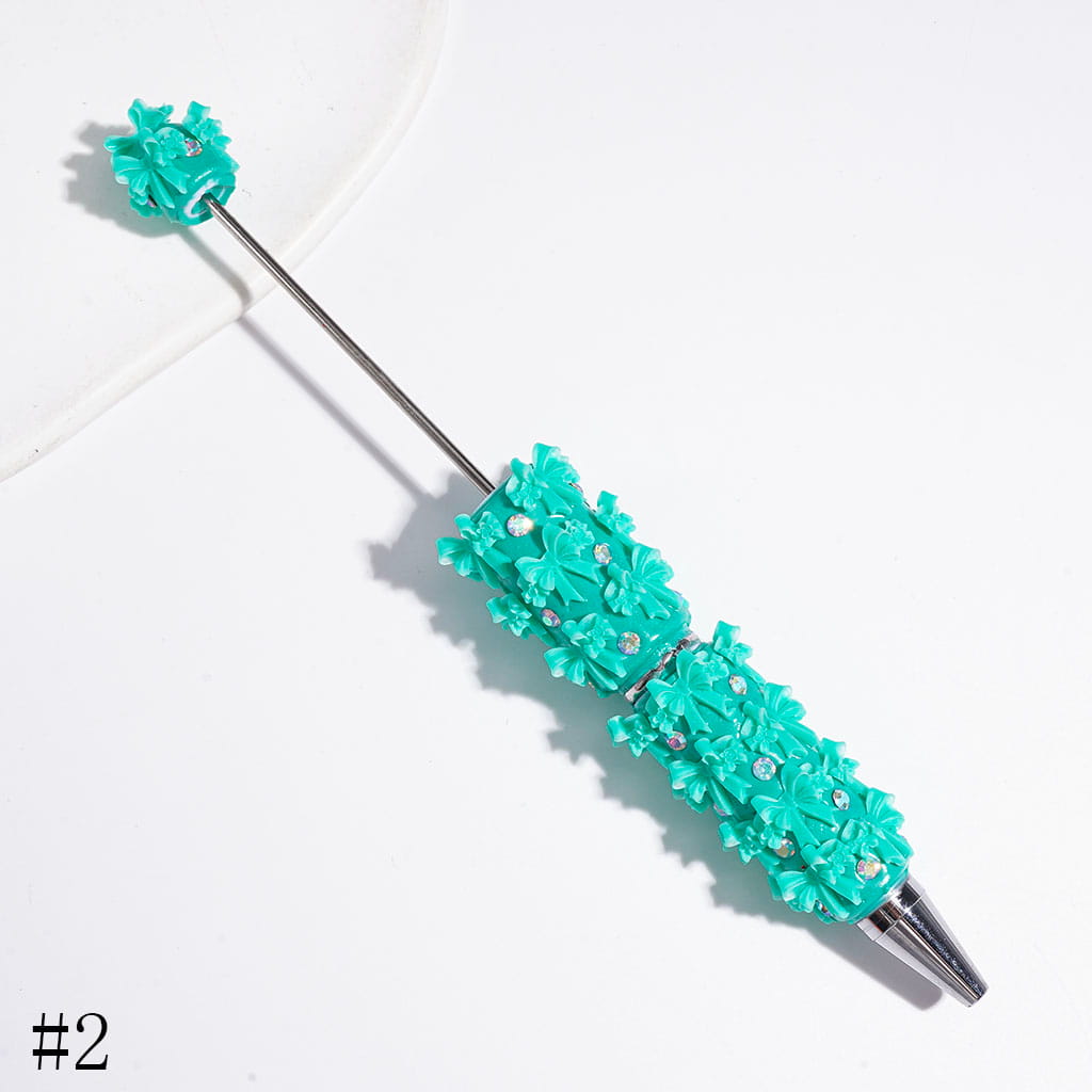 Beadable Clay Pens with Double Layered Bowtie and AB Rhinestones, Multi-Color