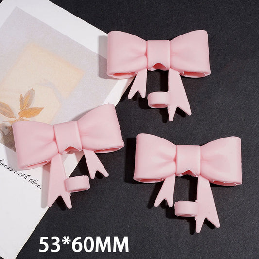 Large Light Baby Pink Bow Ribbon with Tails Food-Grade Silicone Straw Topper for Cups & Tumblers, 53*60MM