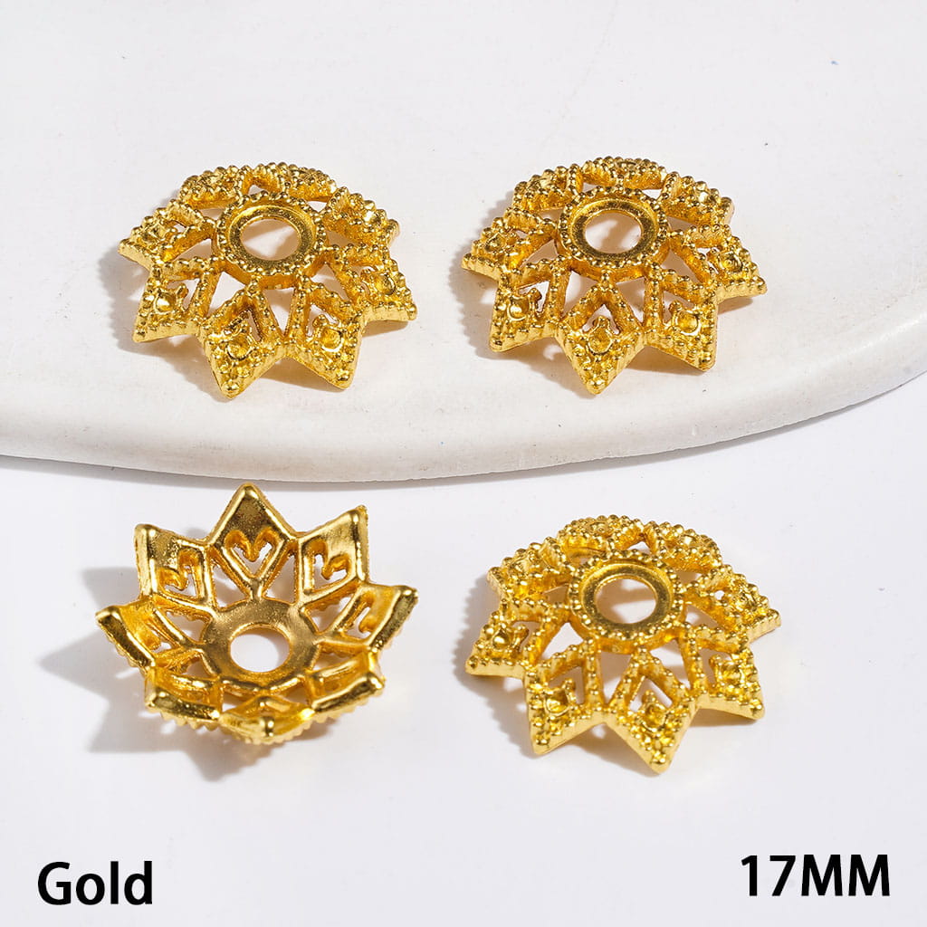 Elegant Eight-Petaled Lotus Flower Hollow Alloy Bead Cap Cages, 17MM, Multicolor, (They Fit 16MM Beads)
