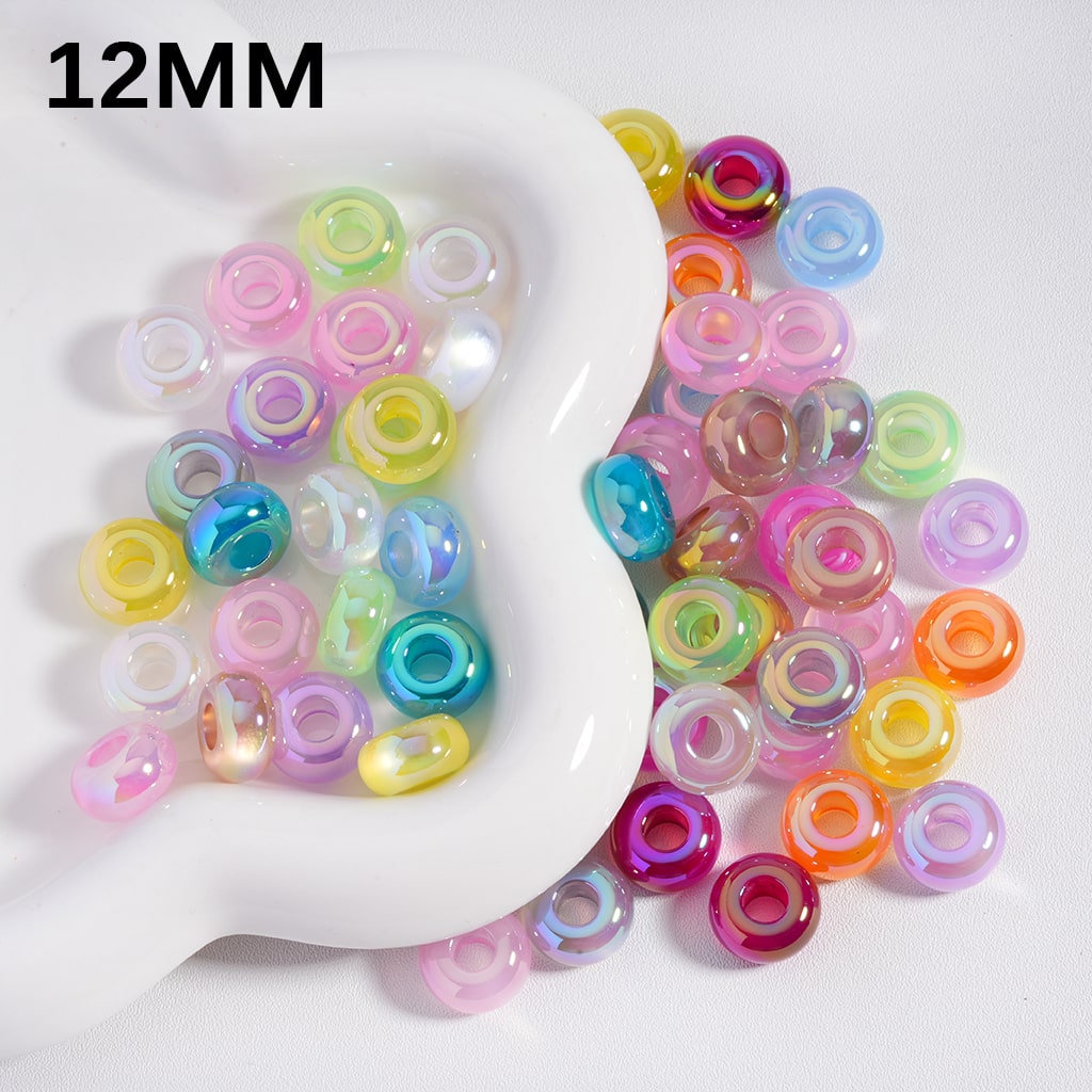 Glossy Cat Eye Design Large Hole Multi Color Wheel Acrylic Beads 12MM Random Mix