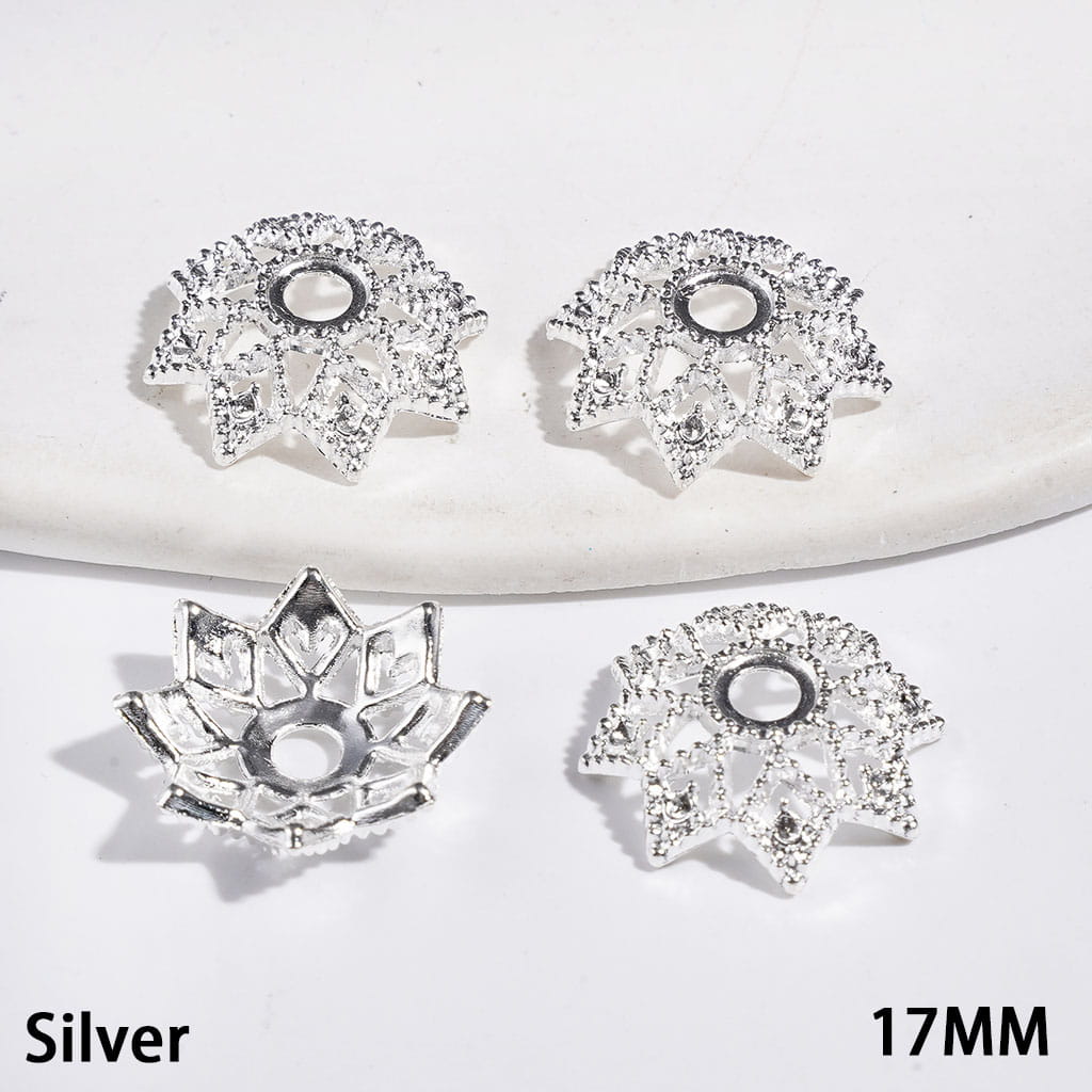 Elegant Eight-Petaled Lotus Flower Hollow Alloy Bead Cap Cages, 17MM, Multicolor, (They Fit 16MM Beads)