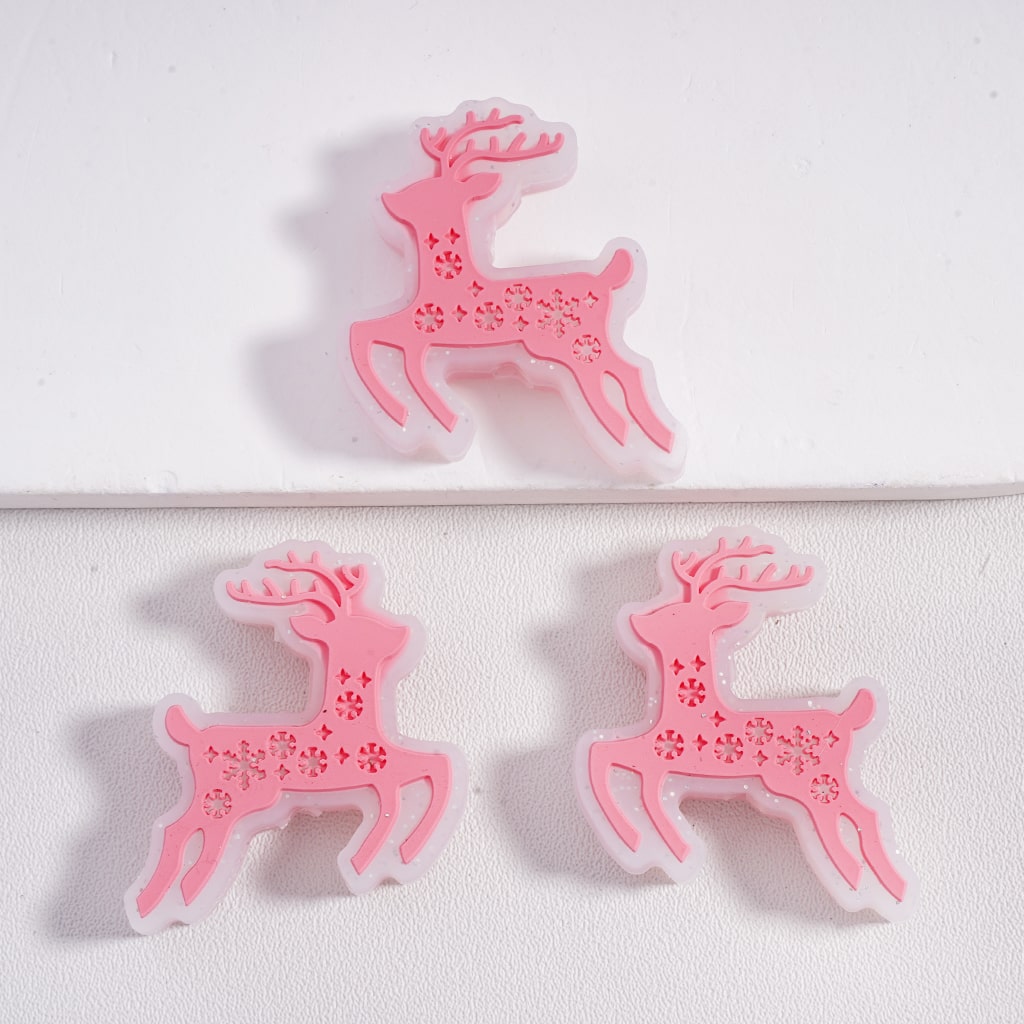 3D Christmas Design Festive Pink Deer Elk Silicone Beads