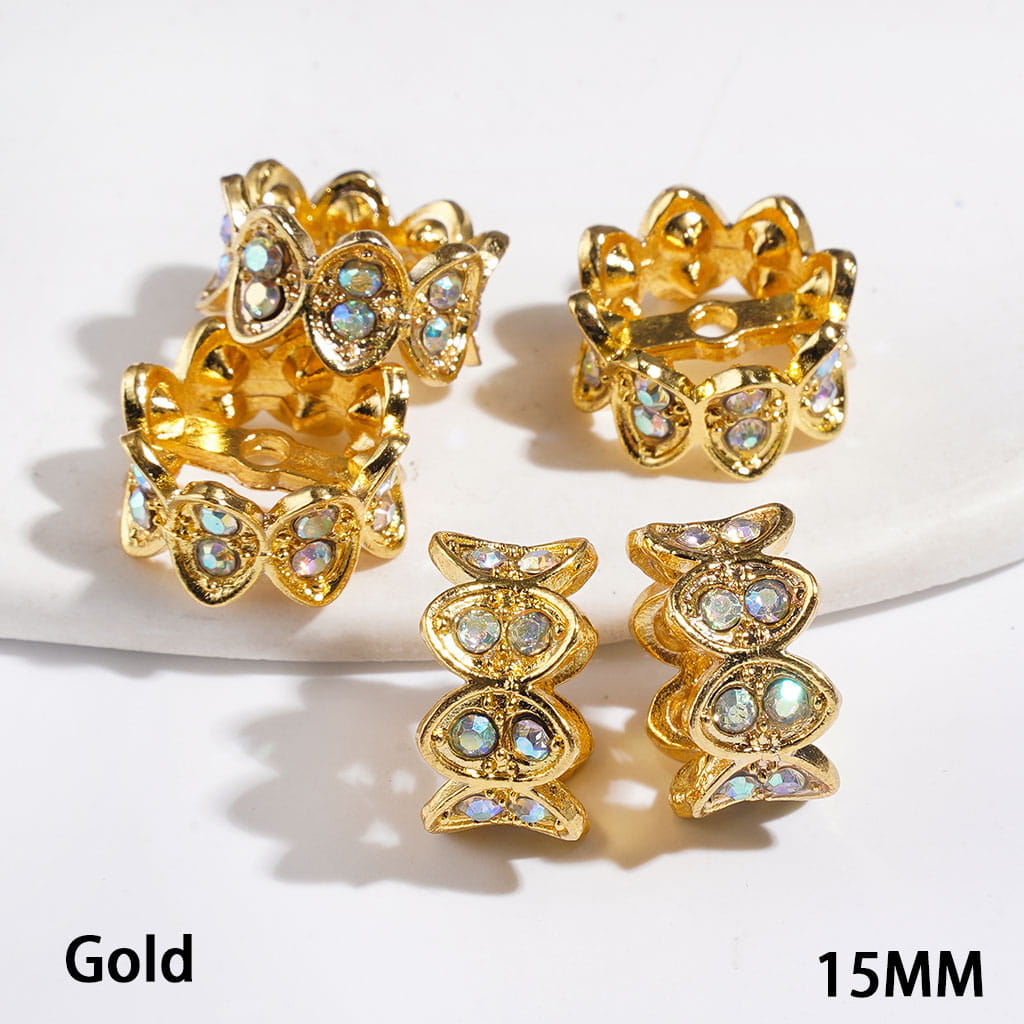 Elegant Crown Design with Sparkling AB Rhinestones Metal Spacer Beads, 15MM, Multicolor, Fits 14MM Beads